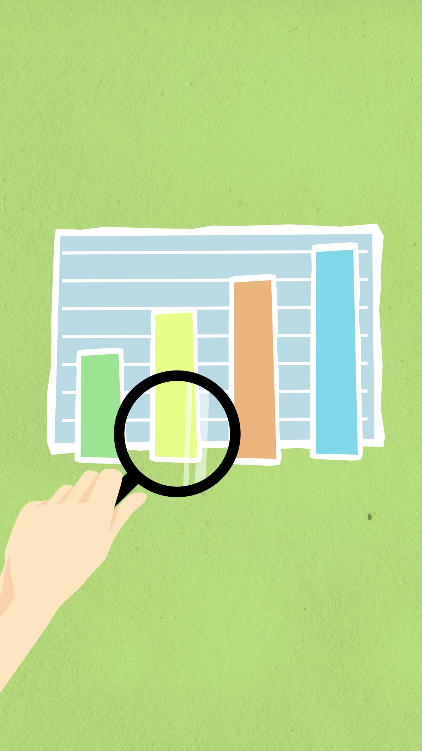 An image with a light green background of a data analyst chart for seo services in delhi and a person searching with their hand